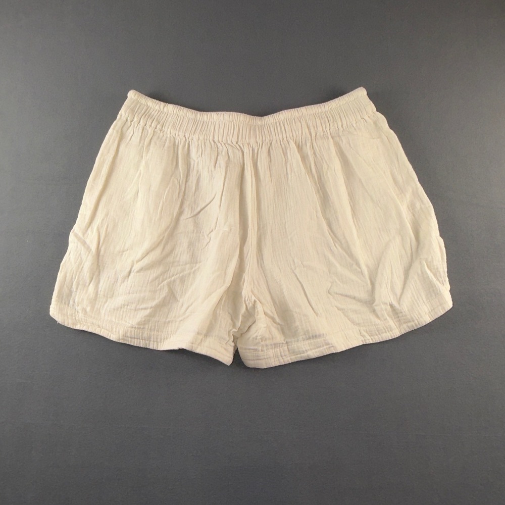 Pact Womens XL Organic Cotton Gauze Shorts Cream Elastic Waist Drawstring Casual - Picture 5 of 6